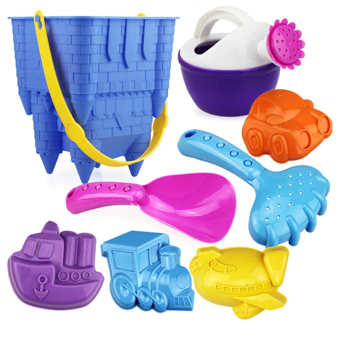 

8Pcs Summer Beach Toy Water Toy Set Castle Bucket Shovel Children Safety Plastic Fancy Toys Outdoor Fun - Color Random
