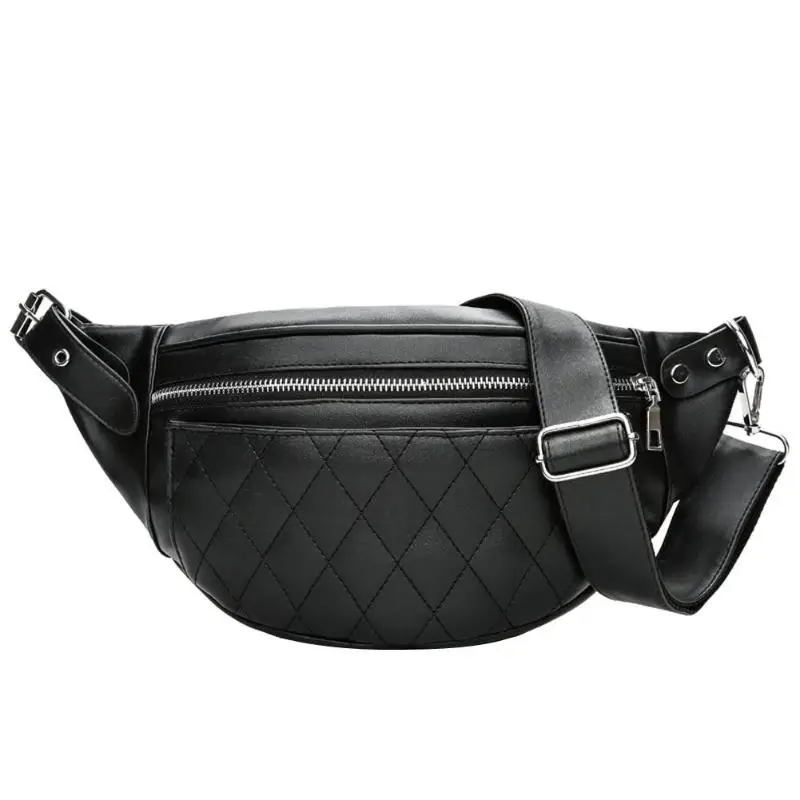 

Men Women Zipper Fanny Pack Lattice PU Leather Waist Pack Bum Solid Chest Bag Belt Bag Heuptas Pochete High Quality