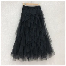 Миди-юбка Лидер продаж бросился ни Saia юбка миди Для женщин однотонная плиссированная юбка из сетчатой ткани с завышенной талией, высота до середины голени, Длина; милые весенние носки