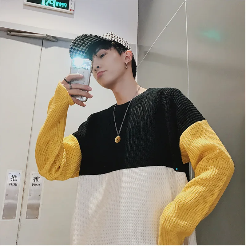 

Fashion Casual Men's Sweater Autumn And Winter New M-2XL Color Matching Loose Pullover Multicolor Personality Youth Popular