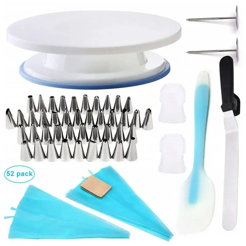 

52 Piece Cake Decorating Supplies Turntable Piping Tip Nozzle Pastry Bag Set DIY Cake Baking Tool Green and Environmentally
