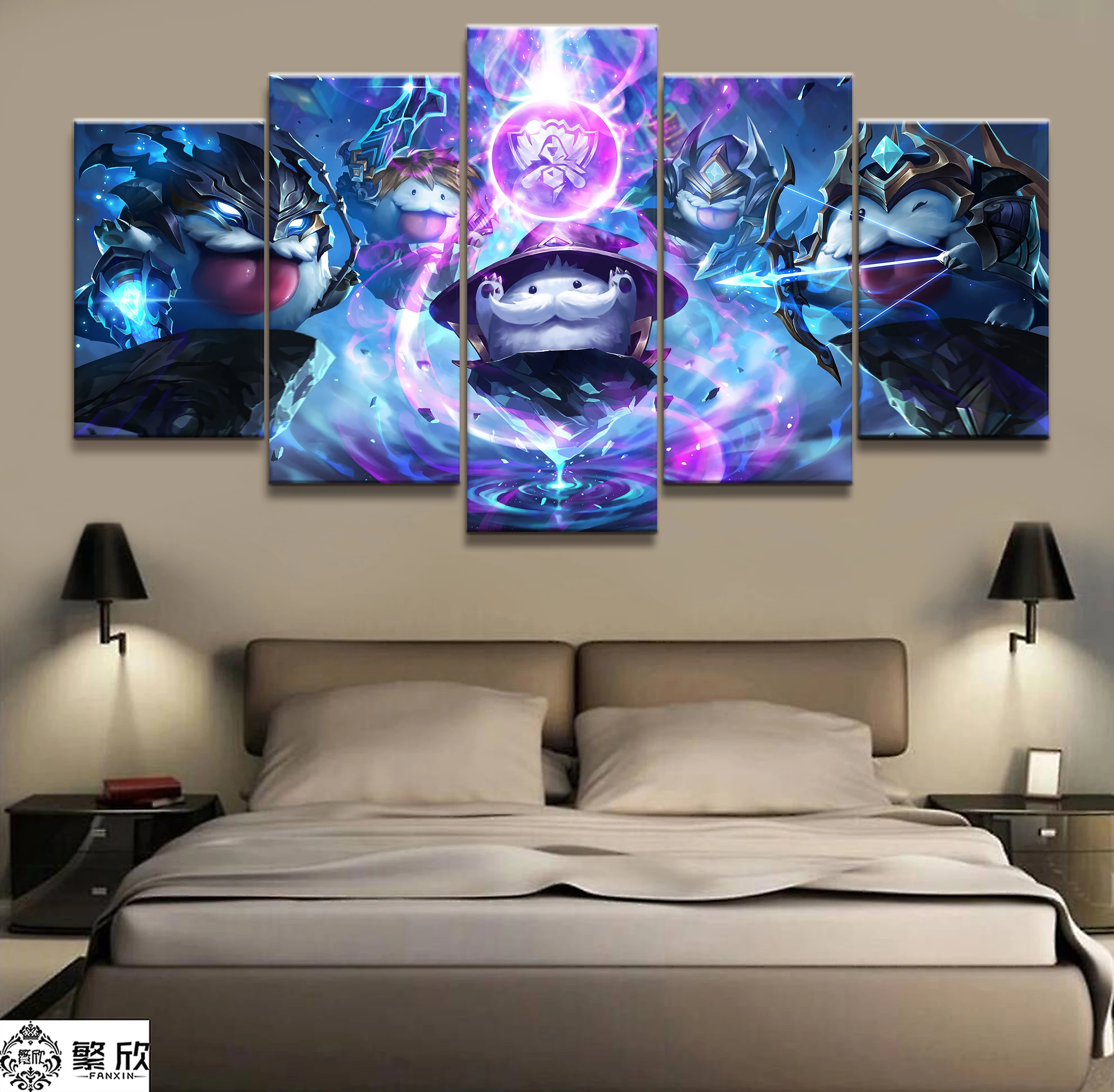

Home Decor Modular Canvas Picture 5 Piece Poro League of Legends LOL Game Painting Poster Wall For Home Canvas Wholesale