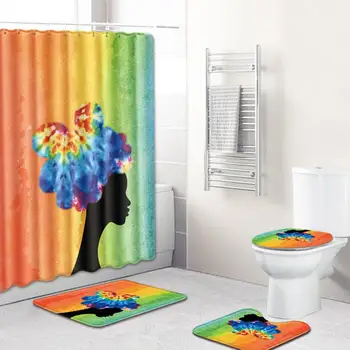 

4Pcs/Set Women Pattern Non-slip Mat Rug Cover+Shower Curtain Set