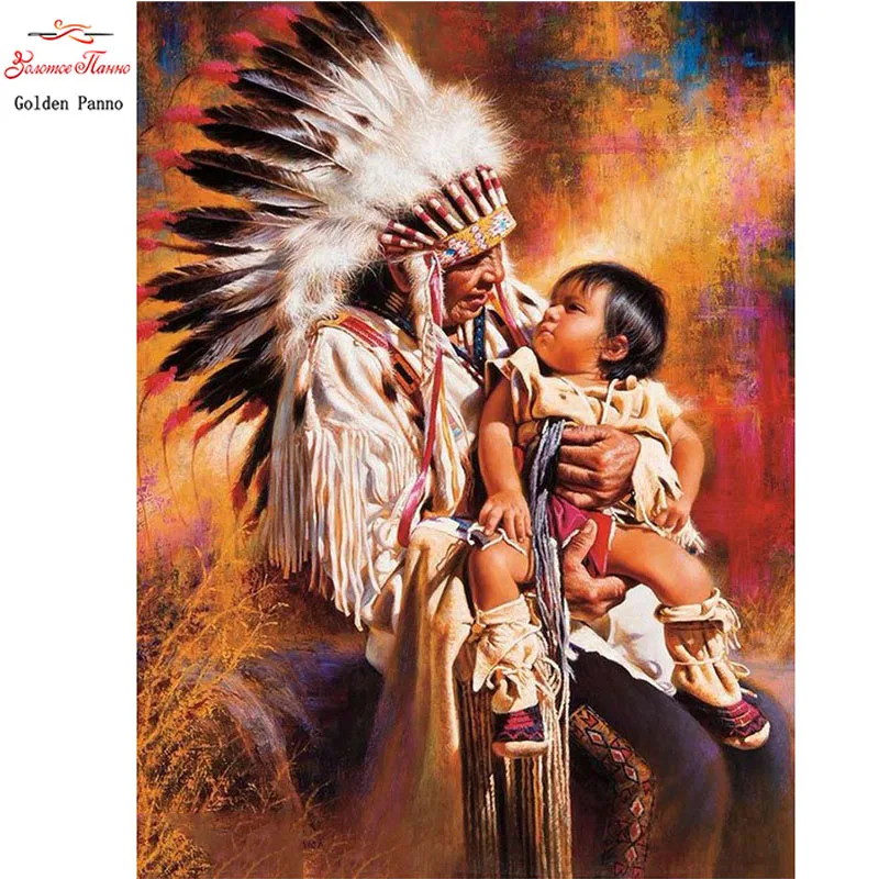 

Golden Panno 5D DIY Diamond Painting Full Square Drill "Indian & baby" 3D Embroidery Stitch Cross Decoration Mosaic Painting