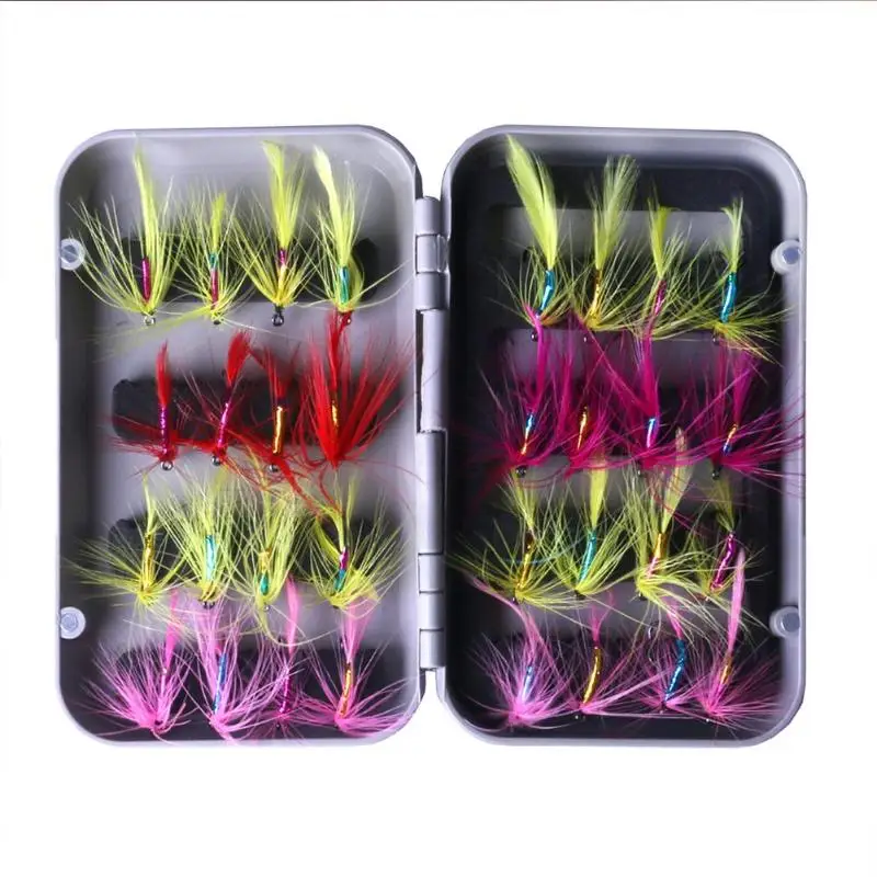 

32pcs Fly Fishing Lures Single Hook Feather Bionic Moth Fishing Insect Flies Bass Sinking Crankbaits Fish Tackle Pesca Tools