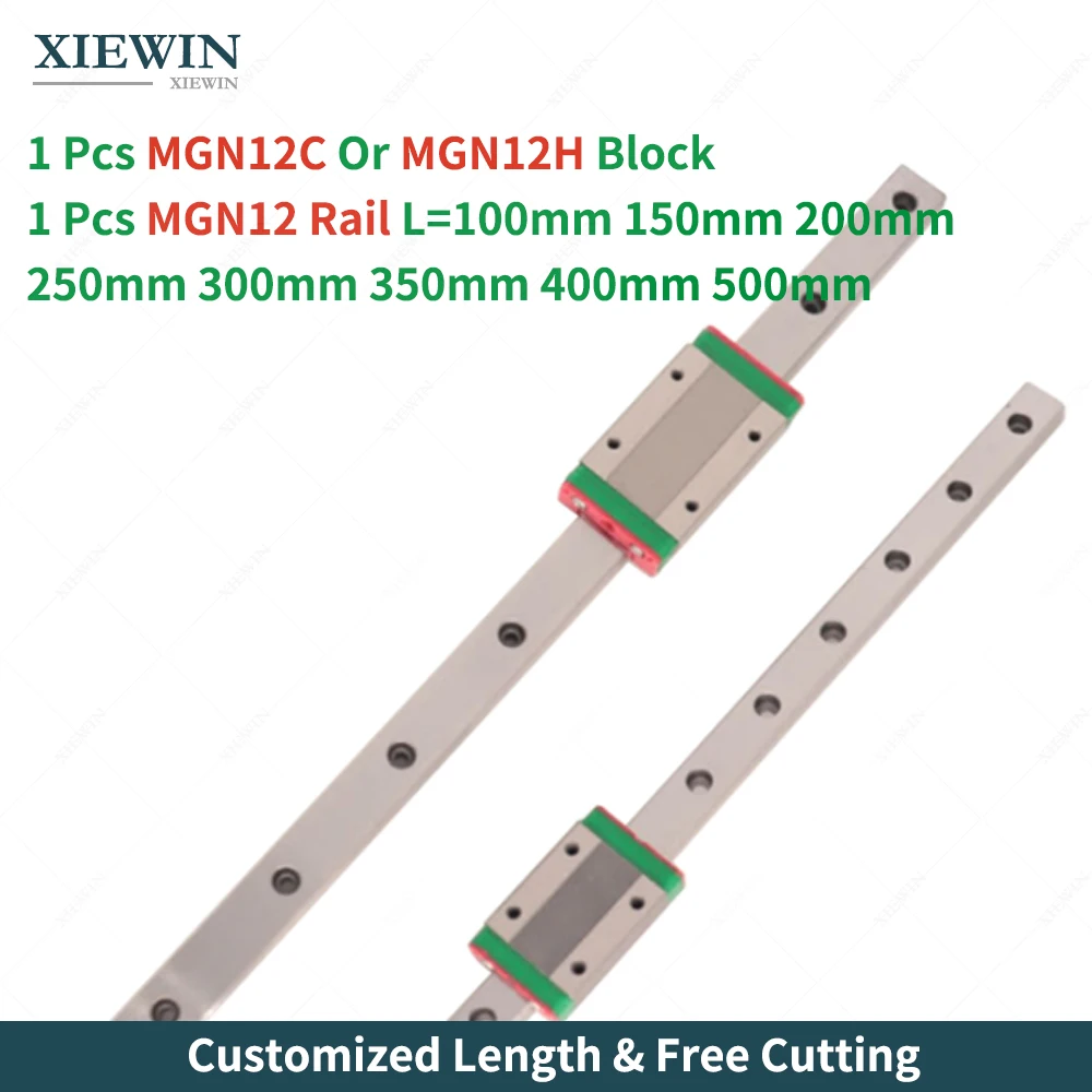 

12mm Linear Guide MGN12 100 150 200 250 300 350 400 450 500 linear rail + MGN12C Block or MGN12H carriage 3d printer CNC