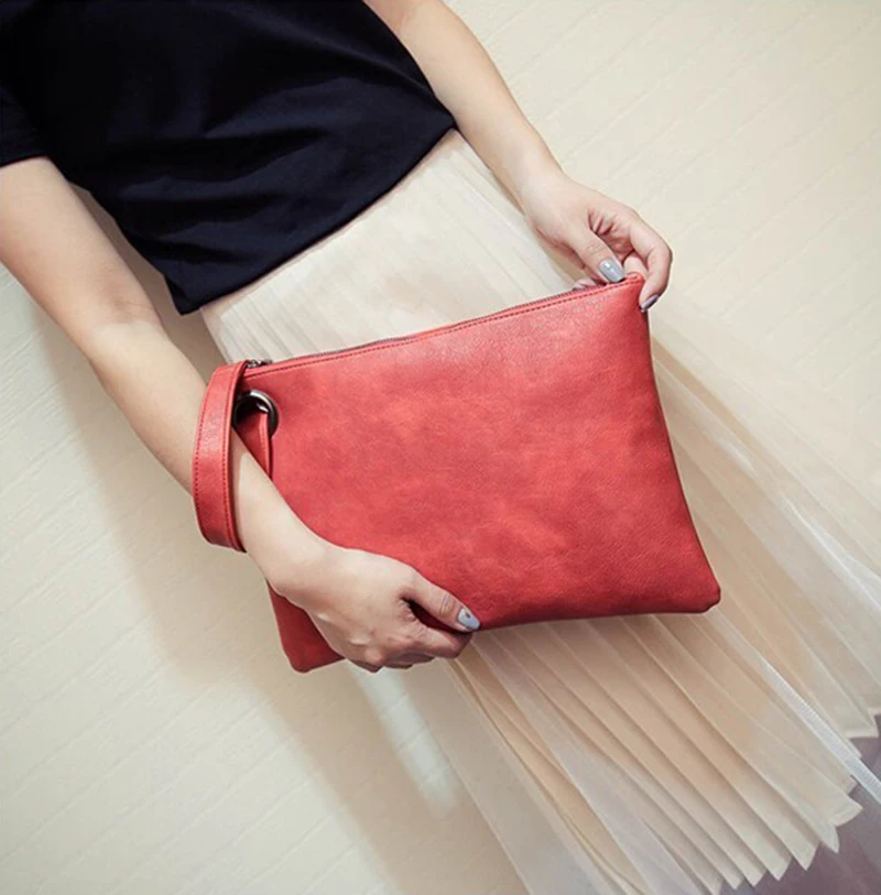 

Fast shipping Fashion Solid Women's message bag Leather girl pure color Envelope Bag Clutch Evening Bag Female Clutches Handbag