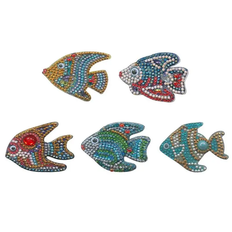 

5/6pcs DIY Cartoon Fish Gloves Hat Shoes Diamond Painting Keyring Special Shaped Cross Stitch Keychain Key Rings Decoration