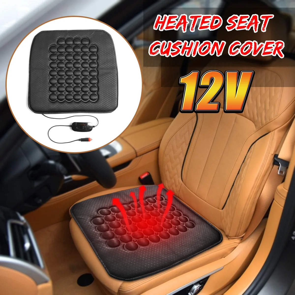 

Autoleader 1 Pcs 12V Black Car Heated Seat Cushion Cover Auto Heat Heater Warmer Pad Winter Automobiles Seat Covers