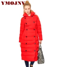 YMOJNV красный толстый теплый женский s Пуховик двубортный отложной длинный пуховик пальто Женская зимняя куртка Женское пальто