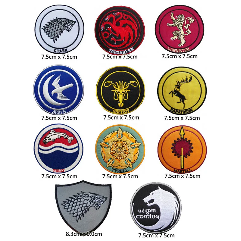 

Game of Thrones mixed badge Embroidered Iron On Patches, house badge Jacket backpack clothing DIY Fabric Accessories