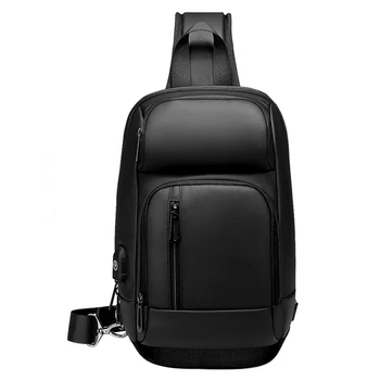 

Black Chest Packs Men Usb Charging Casual Shoulder Crossbody Bags Water Repellent Travel Messenger Bag Male