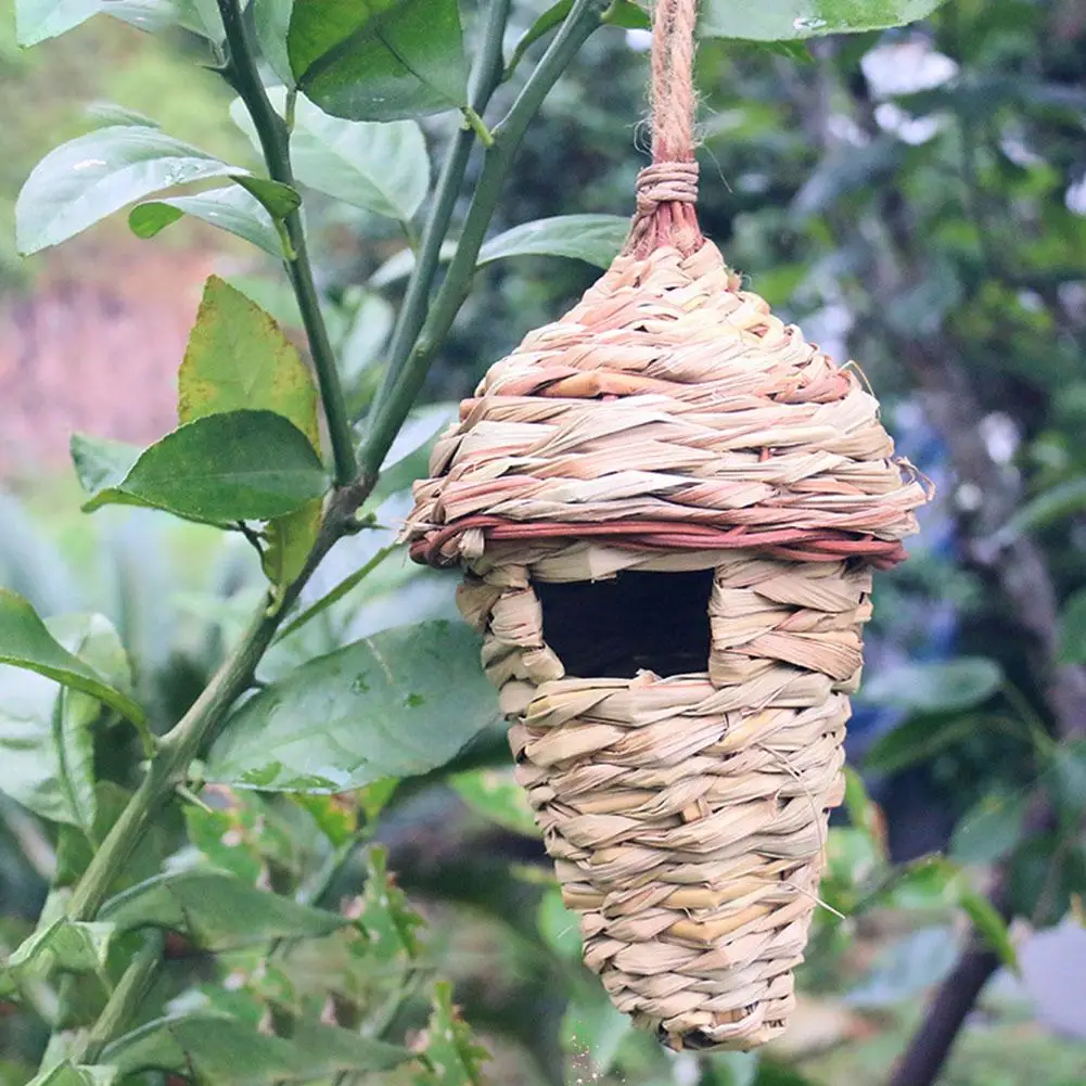 Соломенная птица клетки гнезда Дом Открытый подвесное гнездо ручной кормушка для птиц отдых гнездо хомяк мелких животных клетка