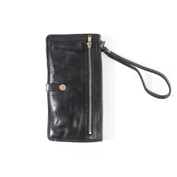 

2019 Men Wallet Vintage Style Business Card Genuine Leather Handmade Wallets Long Large Wallet Male Purses Handbag Gifts