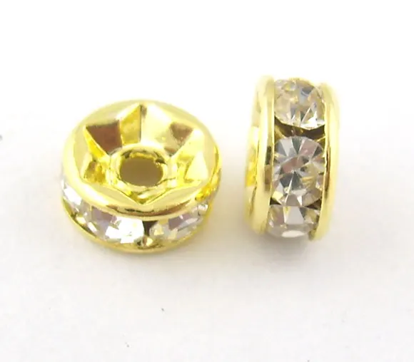 

30PCs gold color Rondelles Rhinestone Spacers Beads 6mm Dia. (B01300)