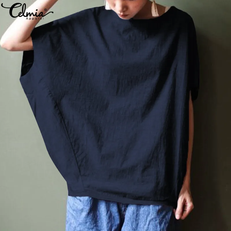 

Celmia New Summer Tops Women Vintage Blouses Batwing Sleeve Casual Baggy Tunic Shirts 2019 Female Loose Blusas Femininas S-5XL