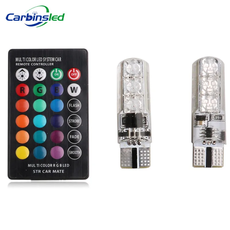 

CARBINS T10 W5W 5050 RGB Remote Control Car LED Light 6SMD Colorful Side Light Bulb LED Car Wedge Dome Reading Light Lamp 12V