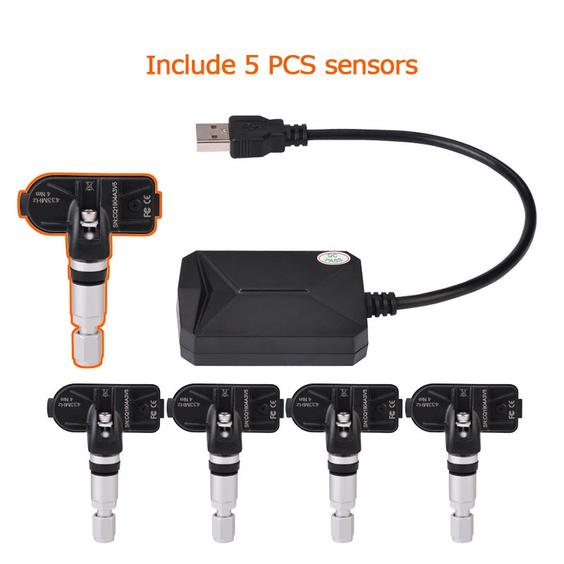 5 uds Sensor USB Android TPMS monitor de presión de neumáticos/navegación Android control de presió
