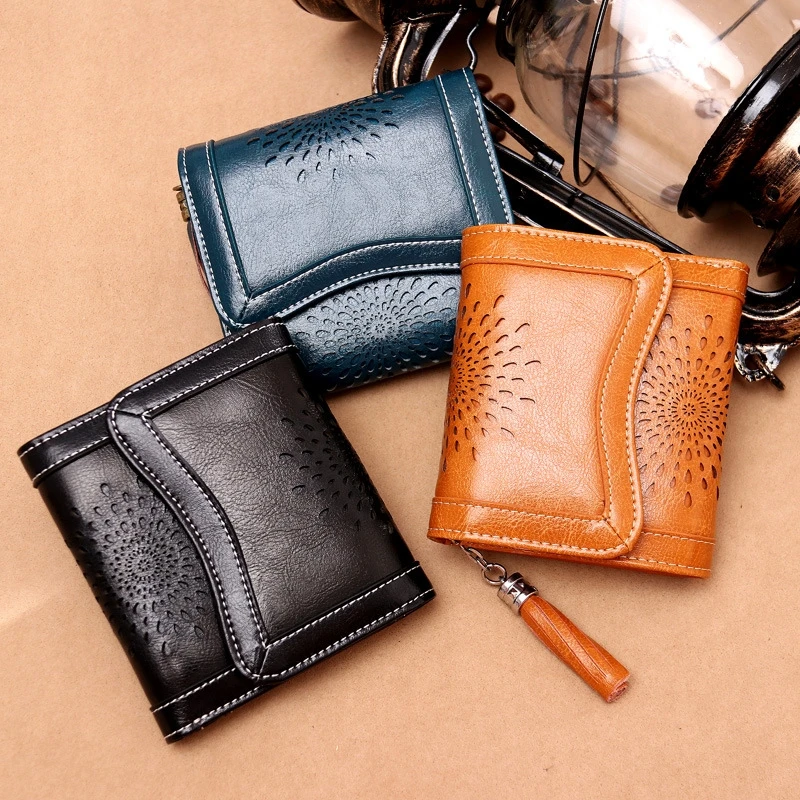 

Best Selling Women Clutch Bag Leather Wallet Female Fashion Hollow Three Fold Ladies Short Wallet