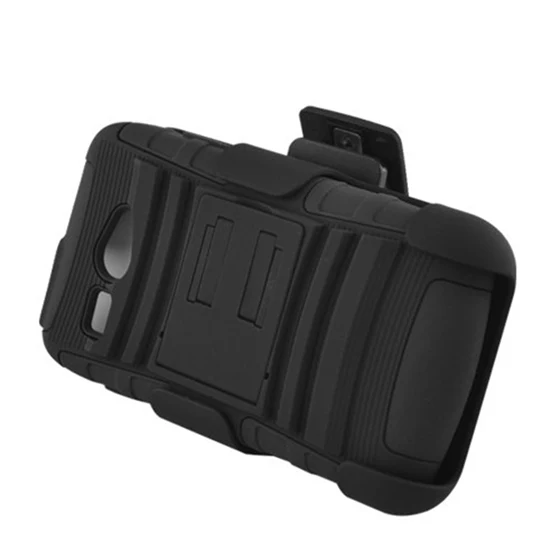 

Hybrid Double Layer Skin Rhino Armor Case with Holster & Swivel Belt Clip Combination For Kyocera Hydro C5170 (Black / Black)