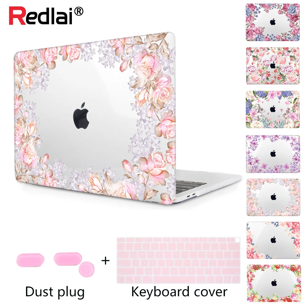 

Redlai PVC Floral Pattern Print Crystal Clear Hard case For 2018 Macbook Air 13 inch with Retina display fits Touch ID A1932