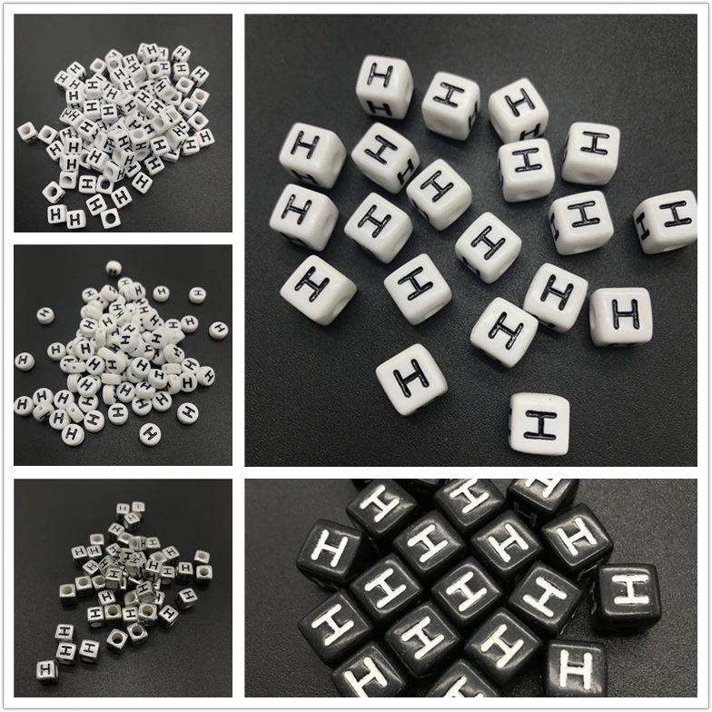 

6mm 7mm 10mm Letter H Acrylic Spacer Beads Square Oval Letter Beads For Jewelry Making DIY Accessories