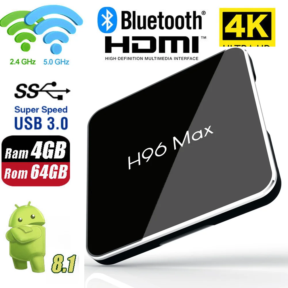 H96 Max X2 Android 8.1 TV Box Amlogic S905x2 Quad Core 4+64G USB3.0 Media Player Wifi Smart TV BOX 2.4G/5G