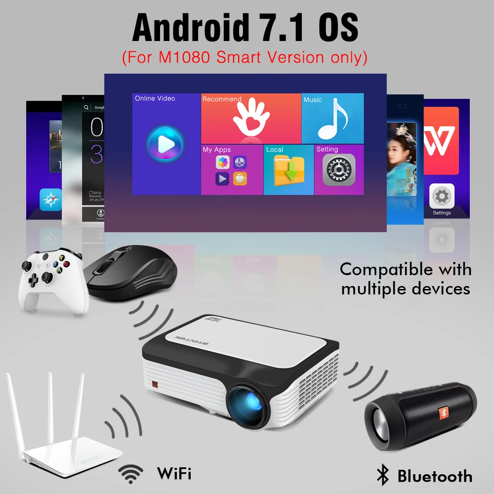  BYINTEK M1080 Smart (2GB+16GB) Android WIFI FULL HD 1080P Portable LED Mini Projector 1920x1080 LCD - 32935026665