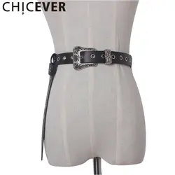 Chicever Винтаж "Metallica" из искусственной кожи с пряжкой Женский ремень черный удлиненные Ремни для Для женщин Платья для женщин модная одежда