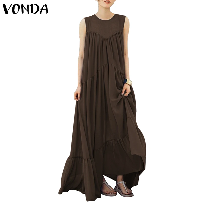 VONDA زائد حجم المرأة فستان صيفي 2019 خمر يا الرقبة أكمام كبيرة سوينغ الطابق طول اللباس الشارع الشهير مثير Vestidos
