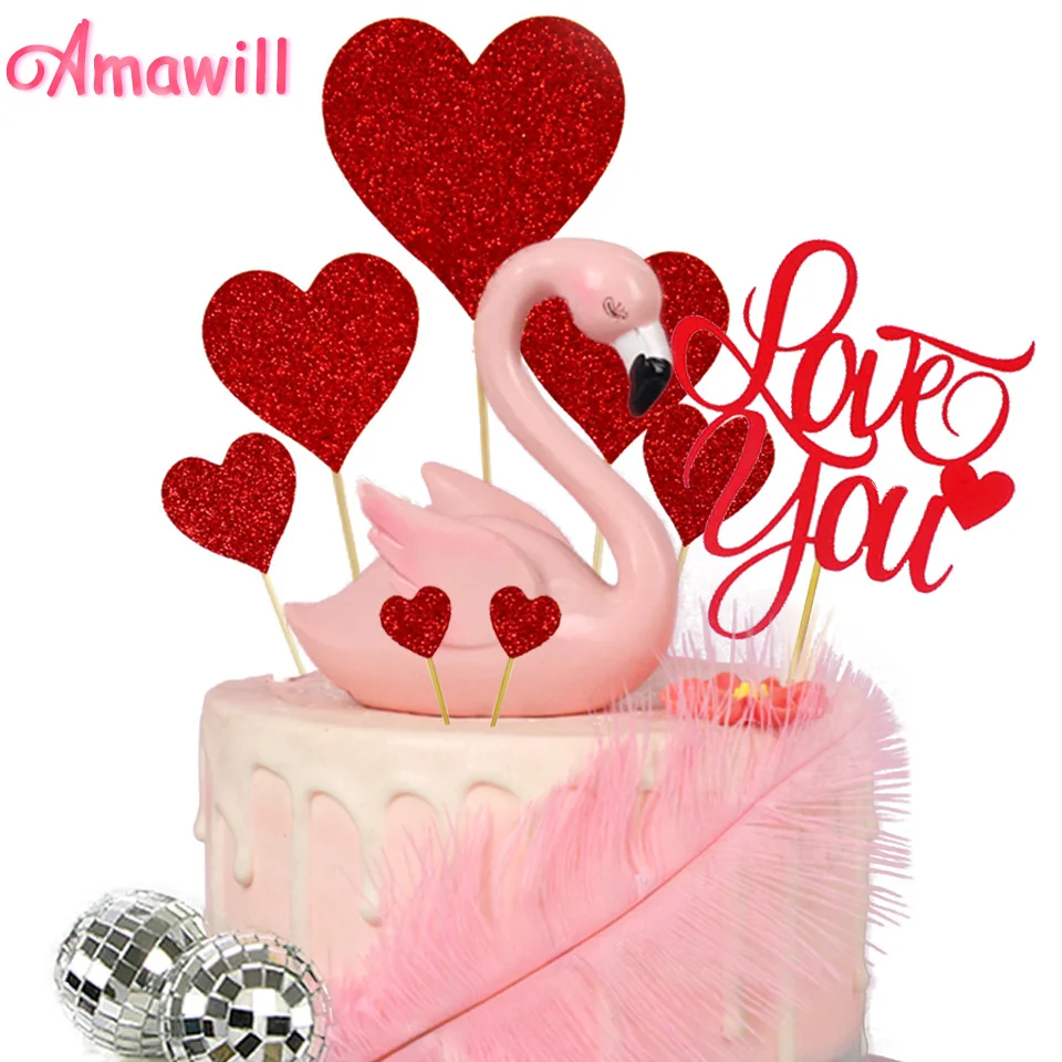 Amawill ко Дню Святого Валентина декора Love You торт фигурки жениха и невесты Красное