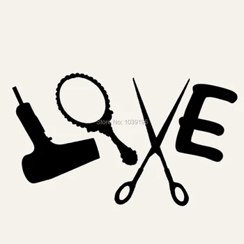 

10 x New Car Styling Pattern Love Beauty Salons Hairdressing Set Hair Dryer, Mirror, scissors and Comb Car Stickers Decal Vinyl