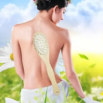 

Double side Massage Natural Bristle Middle Long Handle Wooden Scrub Skin Shower Body Bath Brush Round Head Bath Brushes Bathroom