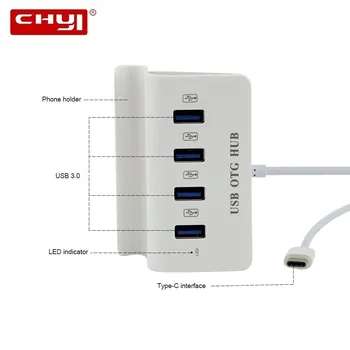

CHYI Multi Type C Hub 4 Ports USB 3.0 Splitter Adapter with Phone Stand for iMac MacBook Air PC Computer Laptop Tablet
