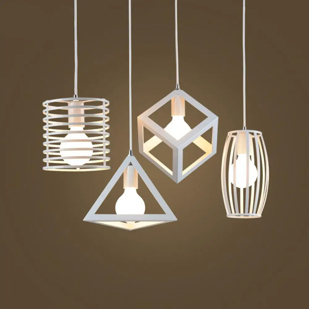 Современный подвесной светильник в белую клетку, железный минималистичный ретро скандинавский чердак, пирамидальная лампа, металлическая Подвесная лампа E27 для помещений
