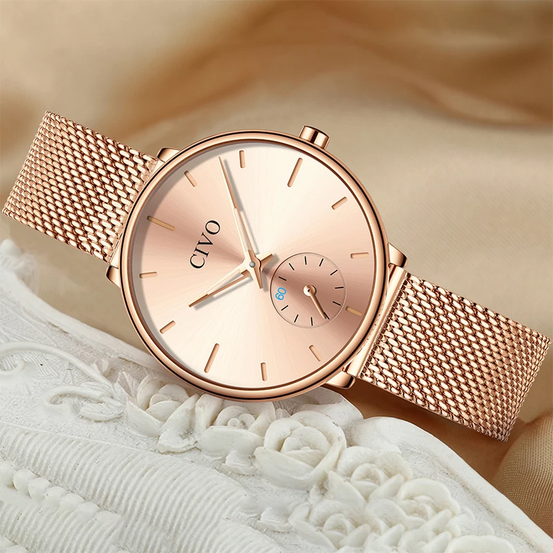 Relogio Feminino CIVO роскошные женские часы водонепроницаемые розовые золотые стальные сетчатые кварцевые часы женские модные нарядные часы