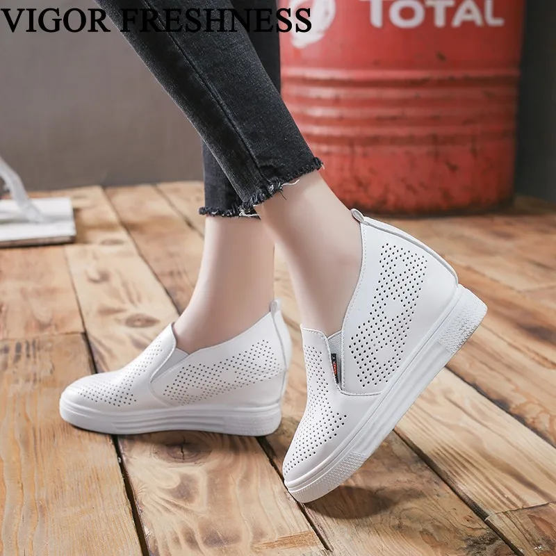 

VIGOR FRESHNESS Shoes Woman Autumn Pumps Increase Internal Women Sneakers Cutout Summer Tennis Shoes Eyelet Pumps WY258