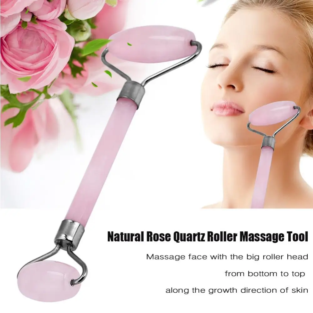 

Natural Rose Quartz Crystal Healing Massage Wand Gua Sha Roller Stone Massager Double- Face Neck Body Roller Massager