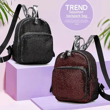 

Glitter Sequins Backpack Women Girls Nylon Travel Casual Small Schoolbags Fashion but not simple mainly based on sequin material