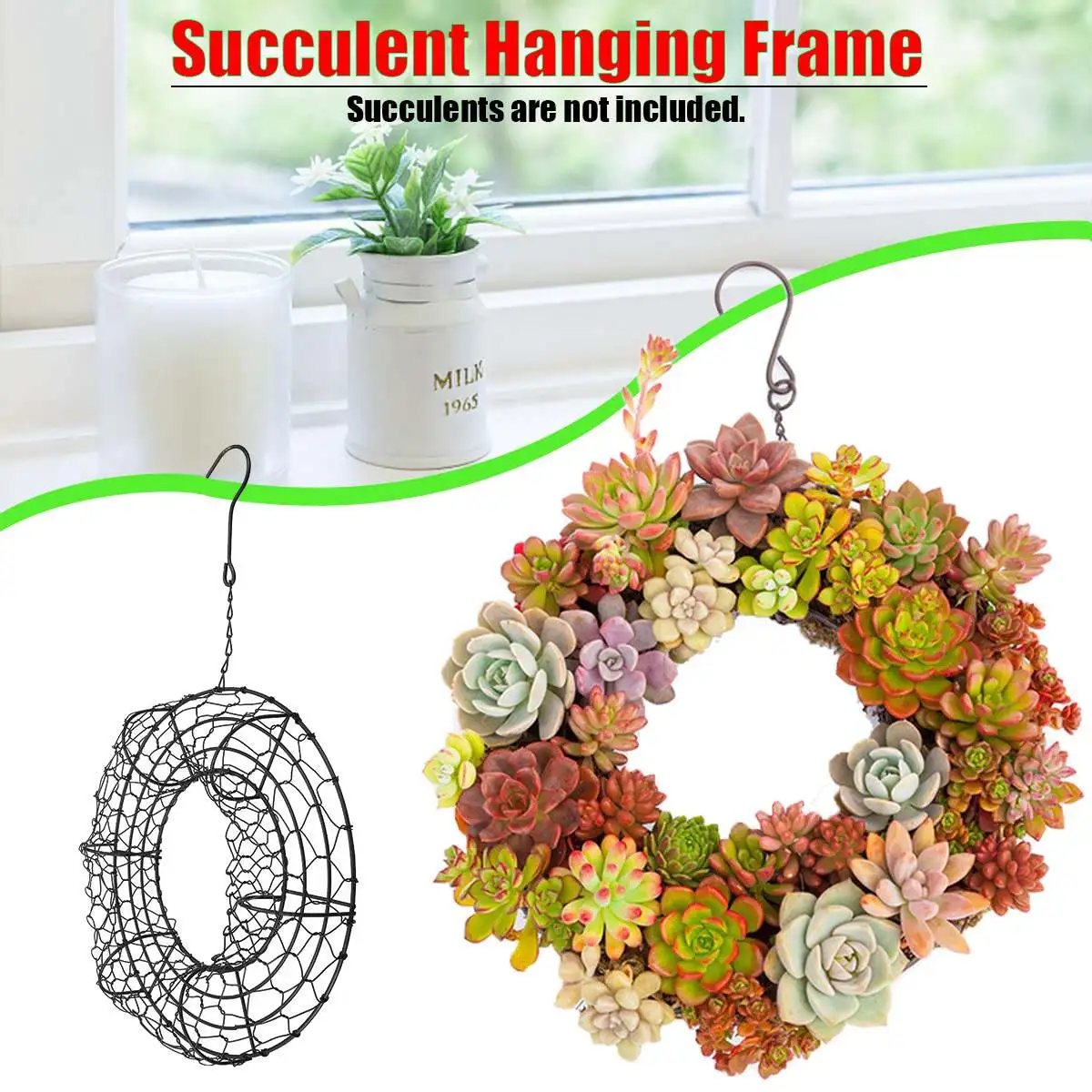 

Metal Pot Planter Plant Holder 9'' Succulent Hanging Iron Ring Wire Wreath Frame Decorations Garden Mini Metal Frame Flower Pots