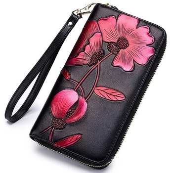 

Women'S Elegant Floral Leather Wallet Fashion Long Ladies Clutch Bag Multi-Function Coin Purse