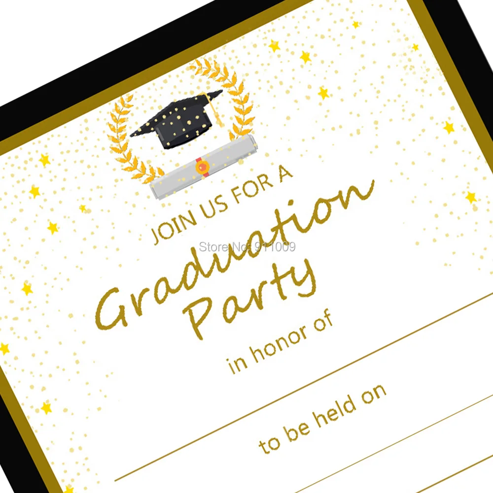  2019 Graduation Cards Invitations Black Gold Graduation Theme Party Decorations ZZ003 - 32982342406