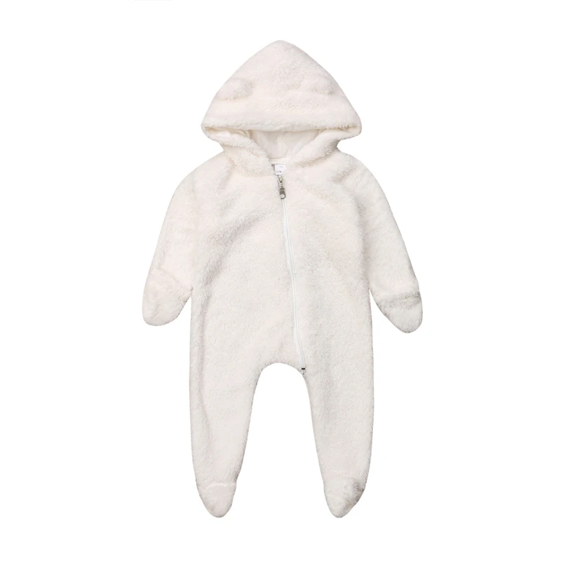 

Winter Baby Girl Boy Plush Romper Thick Warm Hooded Long Sleeve Solid Zip Romper Toddler Kids Outwears Jumpsuit Outfit Clothes