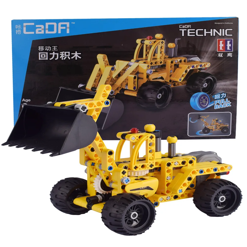 

Cada Double E Wheel loader Bulldozer Excavator Car Building Blocks Bricks Technic Series Pullback Toys For Children Kids 213pcs