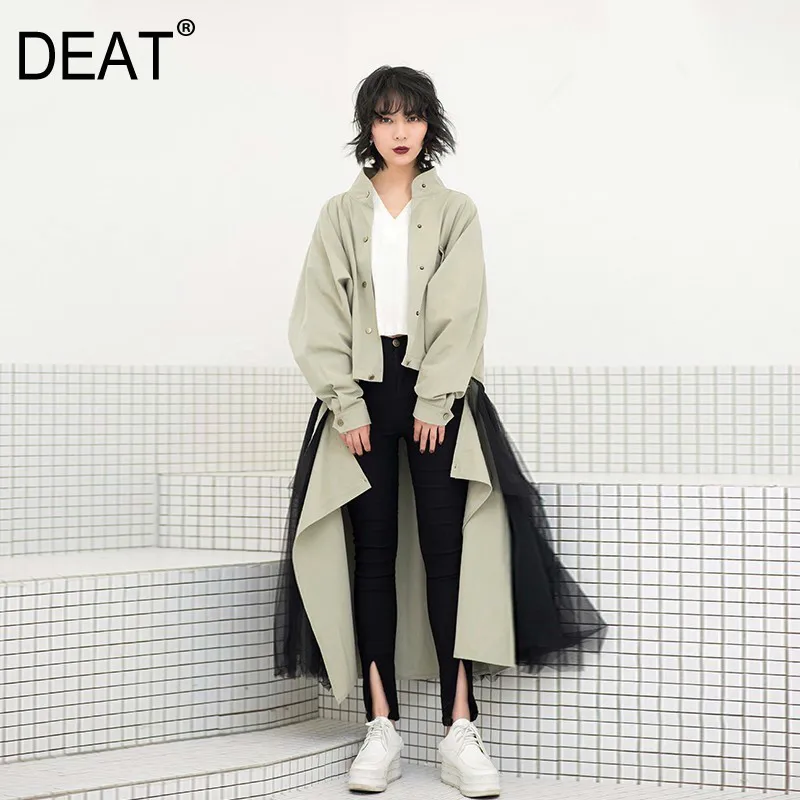 

DEAT 2019 Fashion New Autumn Tide Army Green Ways Wearing Removable Sunscreen Loose Coat+Gauze Skirt Two Piece Suit Women JF360