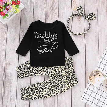 

Newborn Baby Girls Leopard print Clothes Tops T Shirt Pants Tracksuit Outfits Romper Casual plain Infantil Clothing costume