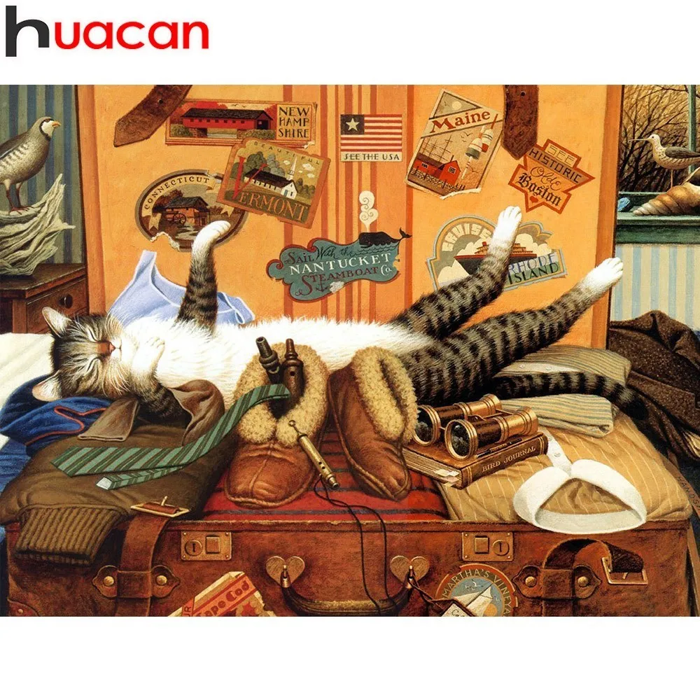 

HUACAN Full Square Diamond Mosaic Cat 5D DIY Diamond Painting Animal Diamond Embroidery Cross Stitch Resin Drill Home Decor