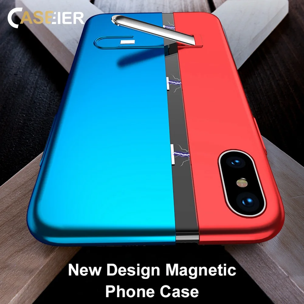

CASEIER Magnetic Phone Cases For iPhone X XR XS Max Metal Stitching Back Cover For iPhone 8 7 6S 6 Plus Case Luxury Accessories