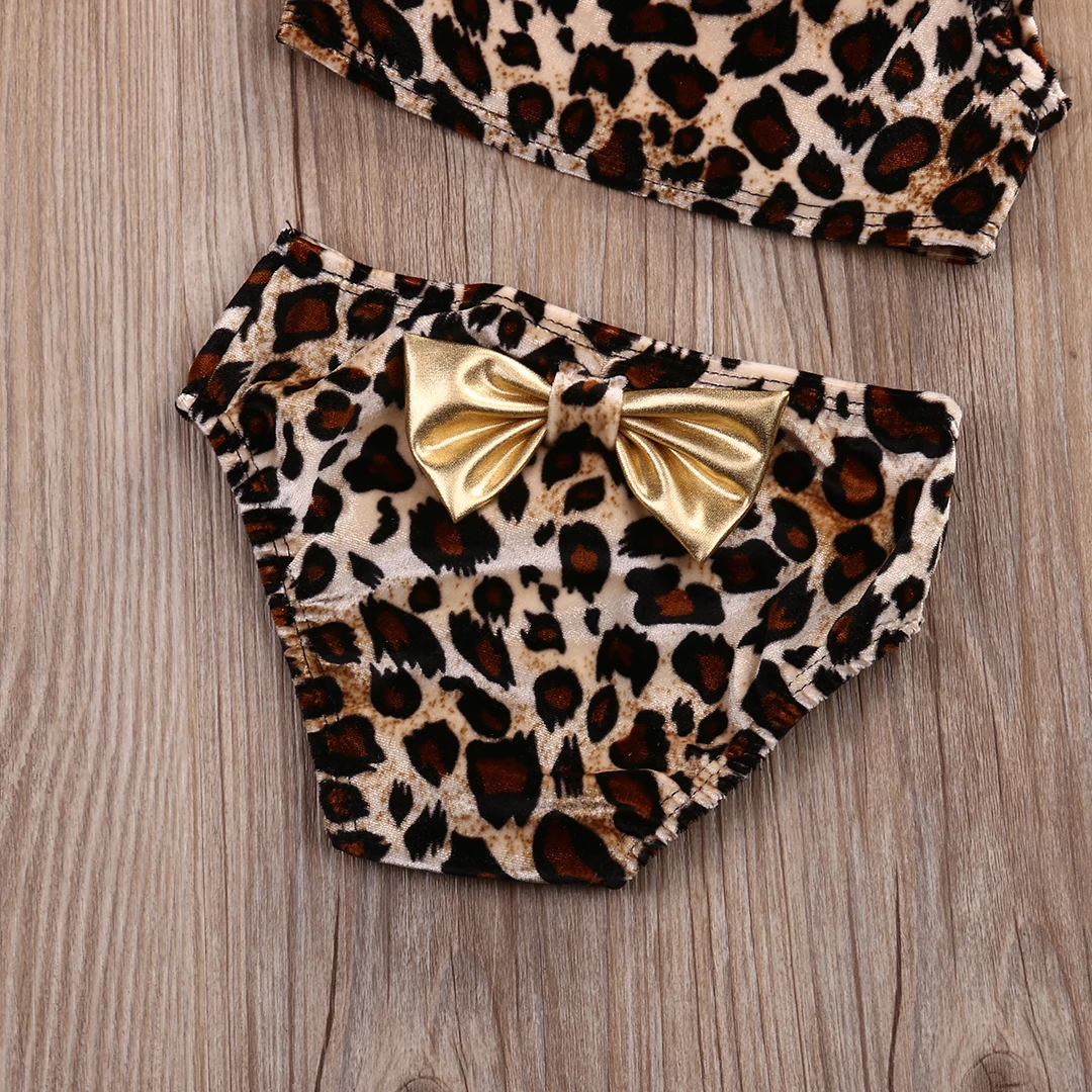 Baby Girls Leopard Swimwear 3Pcs Kids Bikini Sets Summer Beachwear 0-8Y
