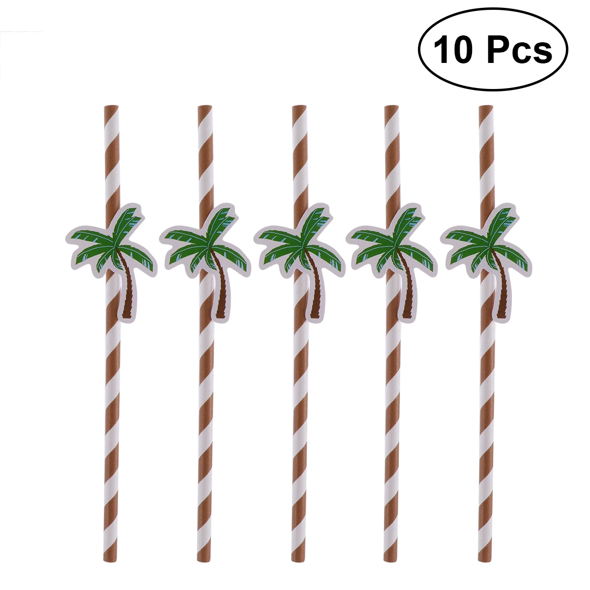 10pcs Paper Straws With Cocount Palm Drinking Decoration Straws For